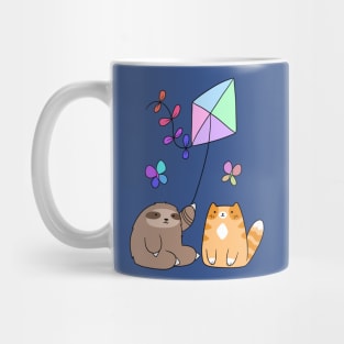 Pastel Rainbow Kite Sloth and Cat Mug